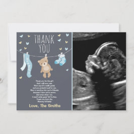 Tarjeta De Agradecimiento Baby Shower Gracias Card Teddy Bear Blue