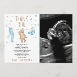 Tarjeta De Agradecimiento Baby Shower Gracias Card Teddy Bear Blue