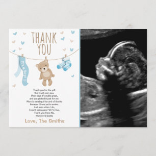 Tarjeta De Agradecimiento Baby Shower Gracias Card Teddy Bear Blue