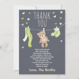 Tarjeta De Agradecimiento Baby Shower Gracias Card Teddy Bear Lime green