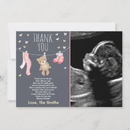 Tarjeta De Agradecimiento Baby Shower Gracias Card Teddy Bear Pink