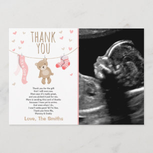 Tarjeta De Agradecimiento Baby Shower Gracias Card Teddy Bear Pink