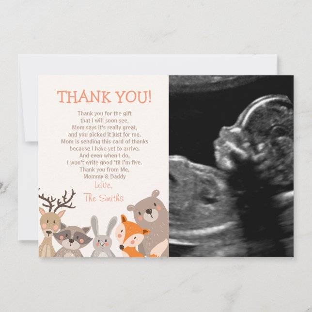 Tarjeta De Agradecimiento Baby Shower Gracias Card Woodland (Anverso)