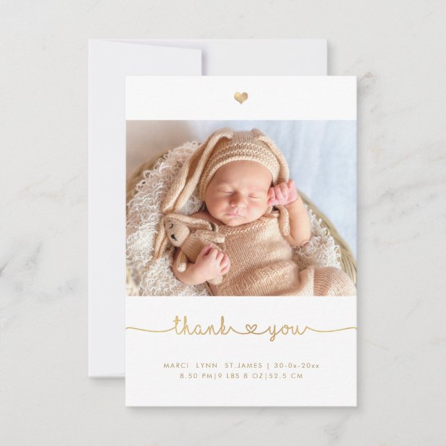 Tarjeta De Agradecimiento Baby Shower Gracias Faux Gold Moda Love Script (Anverso)