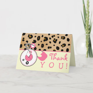 Tarjeta De Agradecimiento Baby Shower Gracias - Leopard Print & Diaper Pin