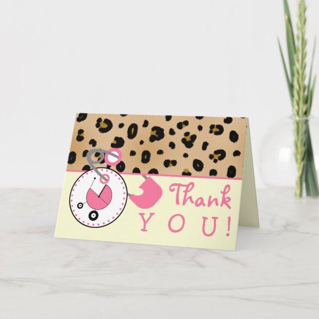 Tarjeta De Agradecimiento Baby Shower Gracias - Leopard Print & Diaper Pin (Anverso)