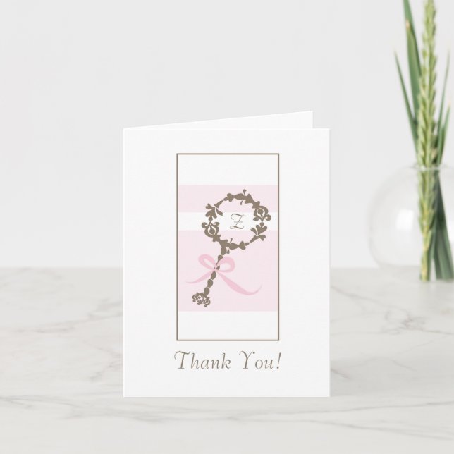 Tarjeta De Agradecimiento Baby Shower Gracias - Pink Rattle (Anverso)