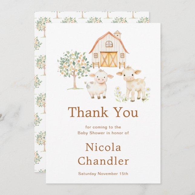 Tarjeta De Agradecimiento Baby Shower Granero Lindo (Anverso / Reverso)