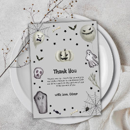 Tarjeta De Agradecimiento Baby Shower Gray Modern Little Boo Ghost Boy