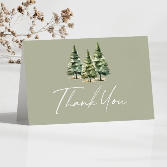 Tarjeta De Agradecimiento Baby Shower Green Winowy Pine Tree (Subido por el creador)