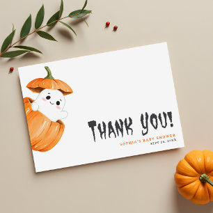Tarjeta De Agradecimiento Baby Shower Halloween Pumpkin Fall