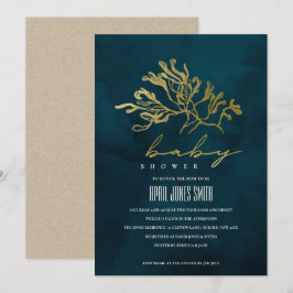 TARJETA DE AGRADECIMIENTO BABY SHOWER INVITE DE ORO NAVY BAJO AGUA