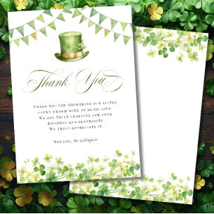 Tarjeta De Agradecimiento Baby Shower Irlandés del Día de San Patricio Verde