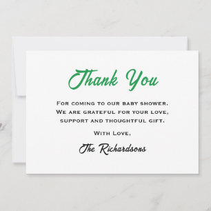 Tarjeta De Agradecimiento Baby Shower irlandés verde blanco Little Shamrock