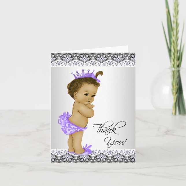 Tarjeta De Agradecimiento Baby Shower, la princesa morada étnica, gracias (Anverso)