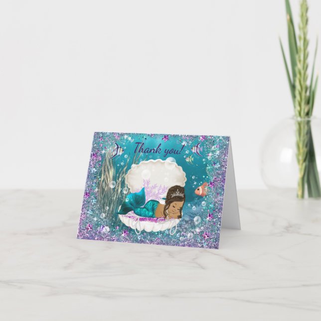 Tarjeta De Agradecimiento Baby Shower, la sirena étnica, gracias (Anverso)