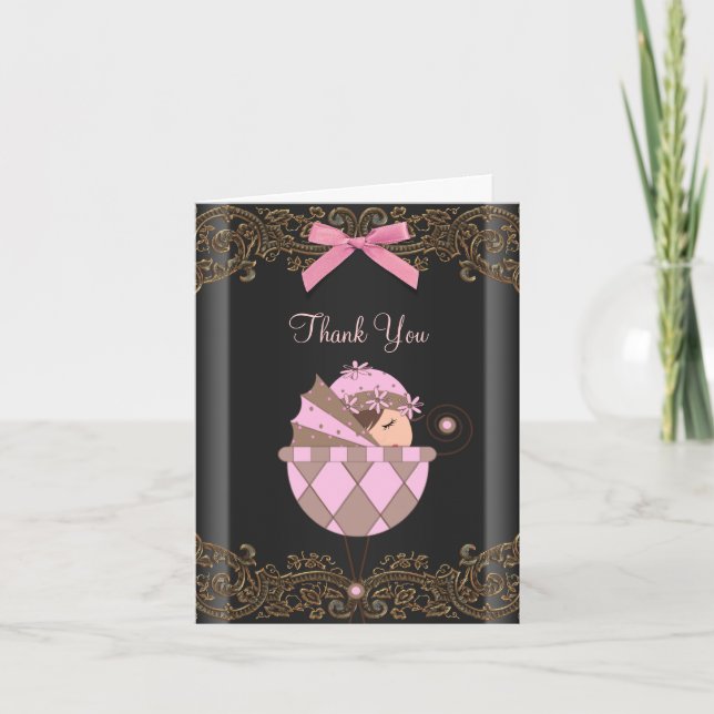 Tarjeta De Agradecimiento Baby Shower Lace negro rosado Gracias Cartas (Anverso)