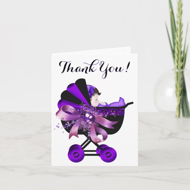Tarjeta De Agradecimiento Baby Shower Lavanda Purple Carrie Gracias (Anverso)