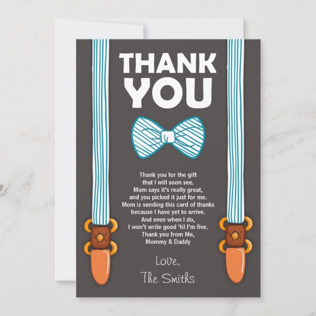 Tarjeta De Agradecimiento Baby Shower le agradece cardar al pequeño hombre (Anverso)