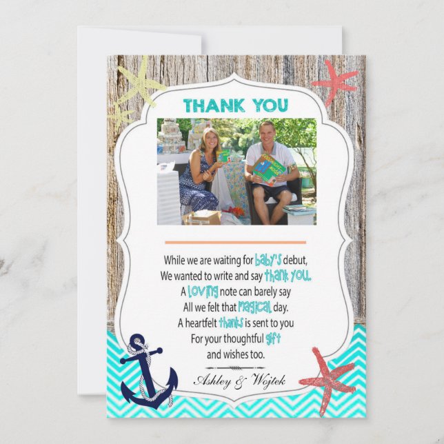 Tarjeta De Agradecimiento Baby Shower le agradece cardar náutico con su Phot (Anverso)