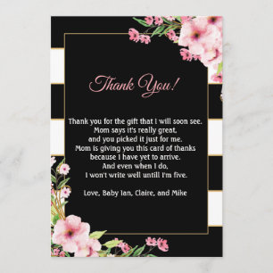 Tarjeta De Agradecimiento Baby Shower le agradece cardar negro rosado de las