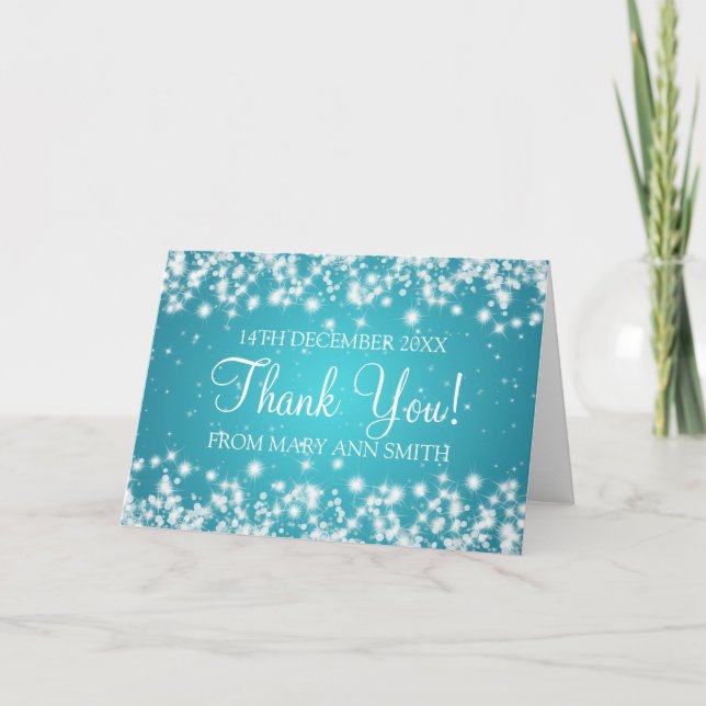 Tarjeta De Agradecimiento Baby Shower le agradece turquesa de la chispa del (Anverso)