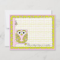 Tarjeta de agradecimiento Baby Shower, Lechuza Ros