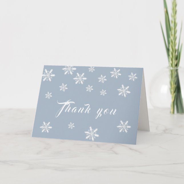 Tarjeta De Agradecimiento Baby Shower Light Blue Boho Winter Snowflake (Anverso)