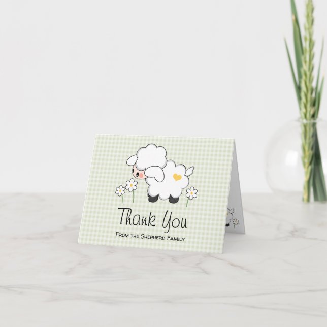 Tarjeta De Agradecimiento Baby Shower Light Green Lamb Gracias (Anverso)