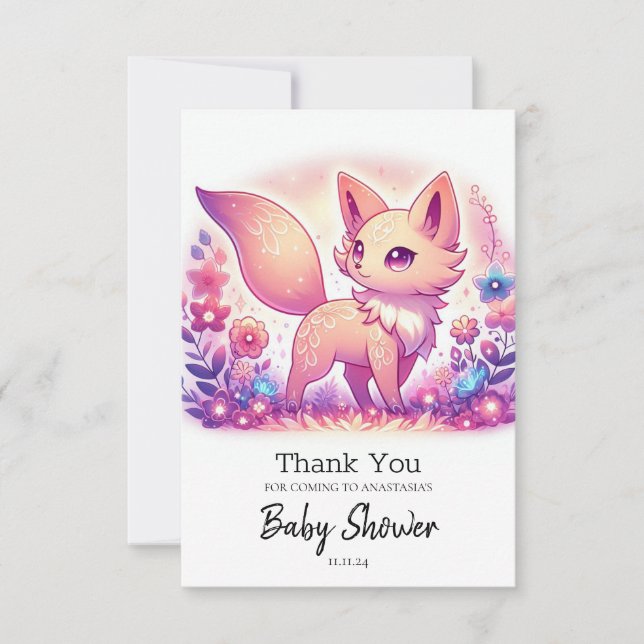 Tarjeta De Agradecimiento Baby Shower Mágico Moderno del Zorro (Anverso)