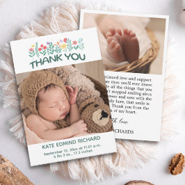 Tarjeta De Agradecimiento Baby Shower manuscrito con estadísticas de nacimie