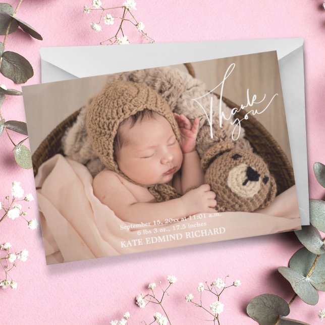 Tarjeta De Agradecimiento Baby Shower manuscrito con estadísticas de nacimie (Subido por el creador)