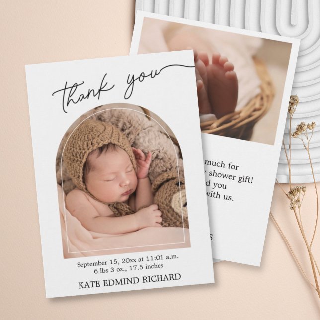 Tarjeta De Agradecimiento Baby Shower manuscrito con estadísticas de nacimie (Subido por el creador)