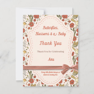 Tarjeta De Agradecimiento Baby Shower Mariposas y Floraciones Floral Poéti