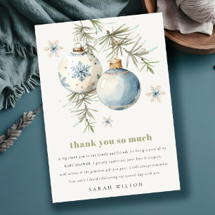 Tarjeta De Agradecimiento Baby Shower Minimal Blue Winter Chirstmas Boy