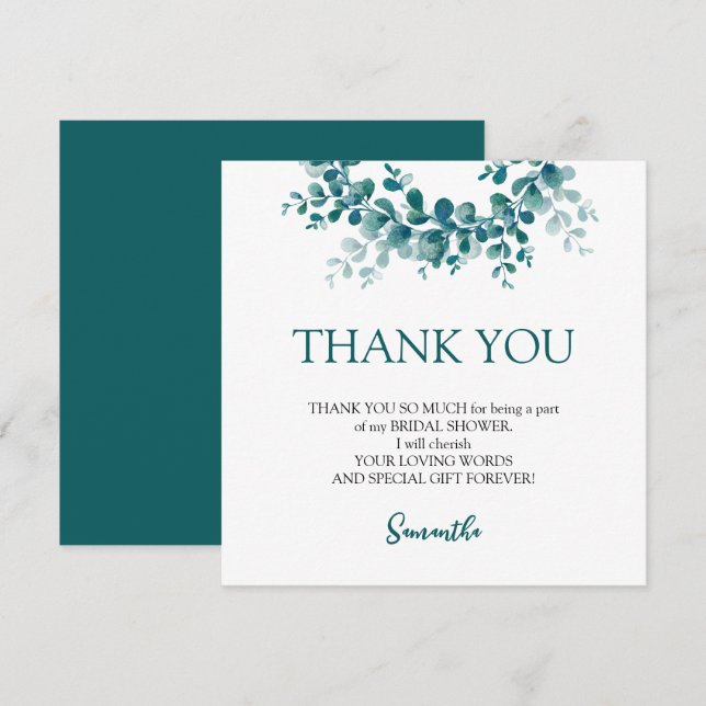 Tarjeta De Agradecimiento Baby Shower Minimalista de eucalipto (Anverso / Reverso)