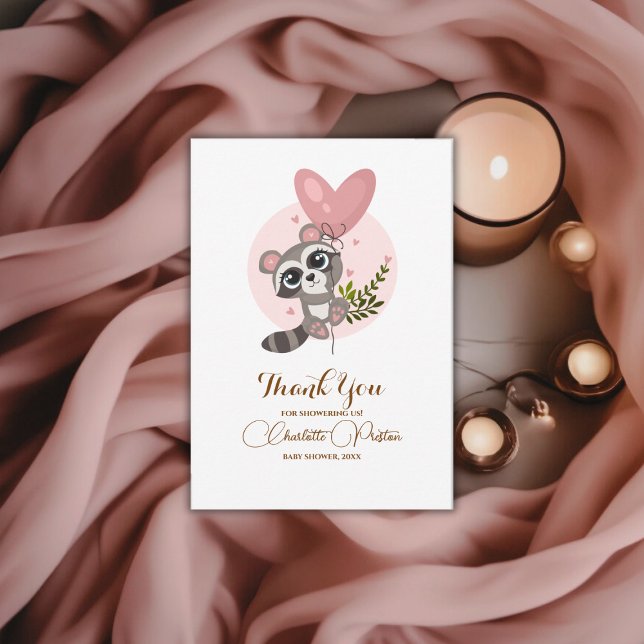 Tarjeta De Agradecimiento Baby Shower Minimalista de Mapache Adorable (Minimalist Cute Raccoon Baby Shower Thank You Card)