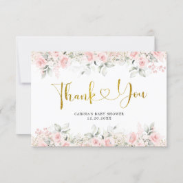 Tarjeta De Agradecimiento Baby Shower minimalista Rubor Pink Floral