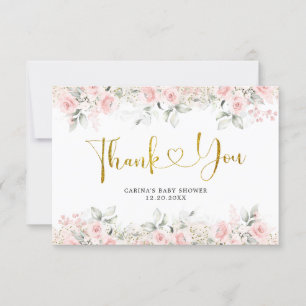 Tarjeta De Agradecimiento Baby Shower minimalista Rubor Pink Floral