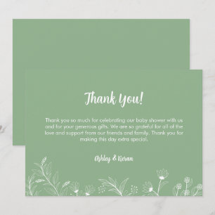 Tarjeta De Agradecimiento Baby Shower Mint Green Floral Vintage