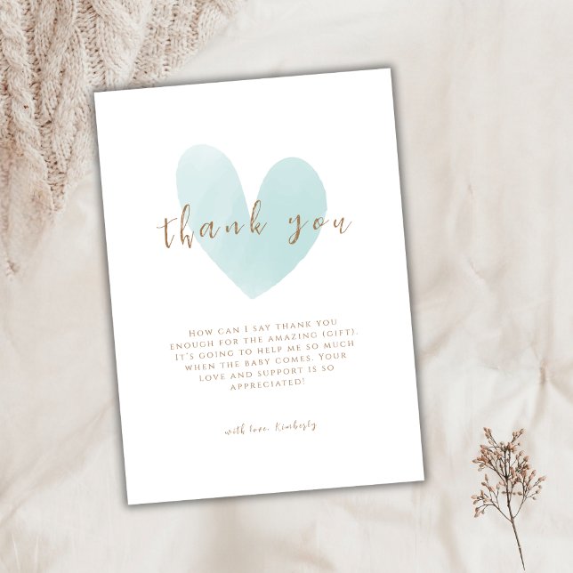 Tarjeta De Agradecimiento Baby Shower Mint Green Simple Heart (Mint Green Simple Heart Baby Shower Thank You Card)
