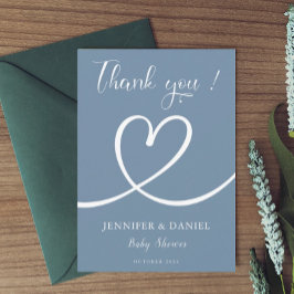 Tarjeta De Agradecimiento Baby Shower moderno con elegancia azul minimalista
