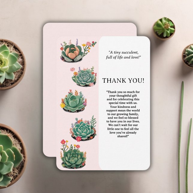 Tarjeta De Agradecimiento Baby Shower Moderno de Cactus Suculento (Subido por el creador)