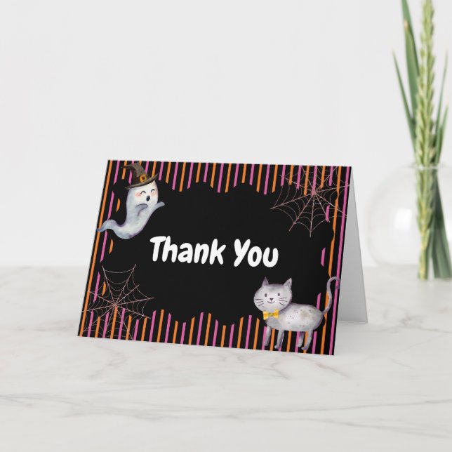 Tarjeta De Agradecimiento Baby Shower moderno de gato fantasma para niños pe (Anverso)
