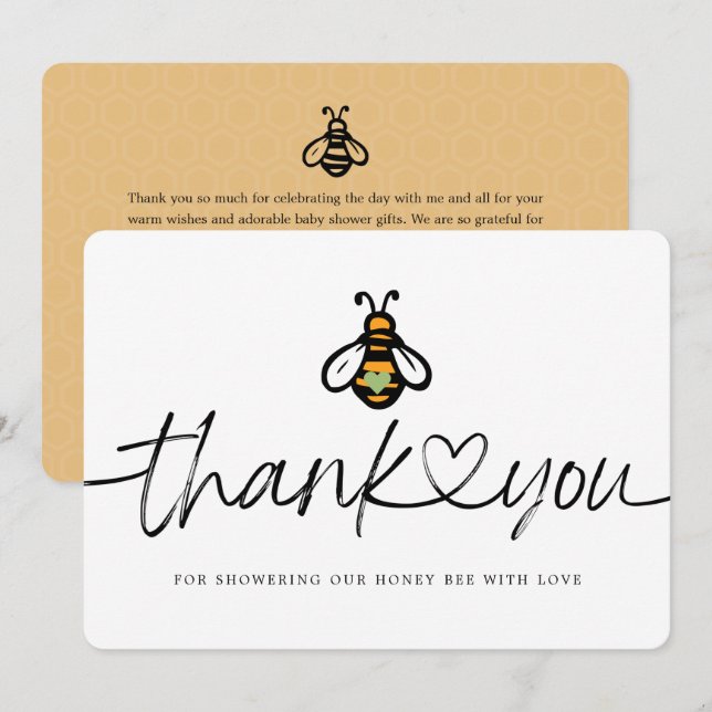 Tarjeta De Agradecimiento Baby Shower moderno de Honey Bee (Anverso / Reverso)