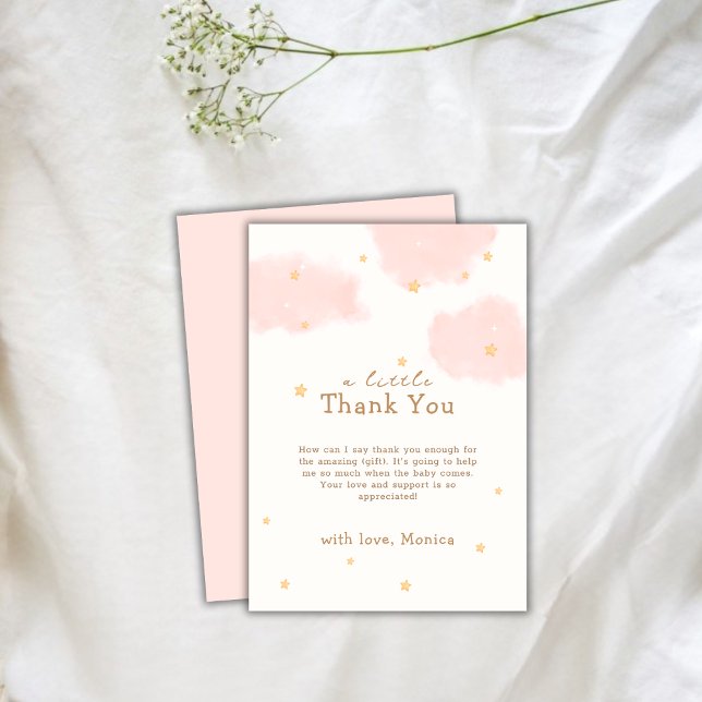 Tarjeta De Agradecimiento Baby Shower moderno de Nueve Chicas en la nube ros (Modern Pink Cloud Nine Girl Baby Shower Thank You Card)