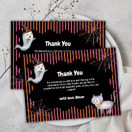 Tarjeta De Agradecimiento Baby Shower moderno Stripe Little Boo Ghost Cat
