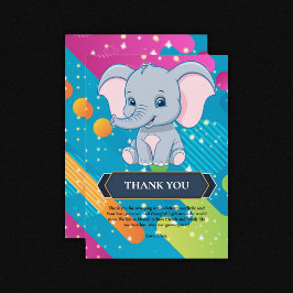 Tarjeta De Agradecimiento Baby Shower moderno y colorido de elefante azul