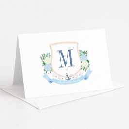 Tarjeta De Agradecimiento Baby Shower Monograma Costero Azul Y Blanco