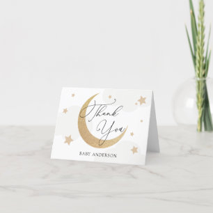 Tarjeta De Agradecimiento Baby Shower Moon and Stars Gray Clouds Gracias